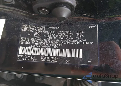 2006 Toyota Land Cruiser V8 z USA, uszkodzony, nr VIN JTEHT05J962085490